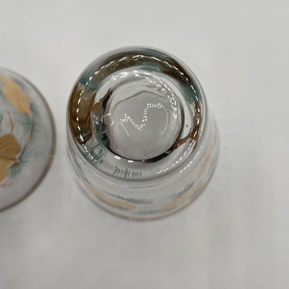 David Douglas "Pinecone" Old Fashioned Glasses Set of 2 Gold Aqua Vintage Libbey - Picture 14 of 14